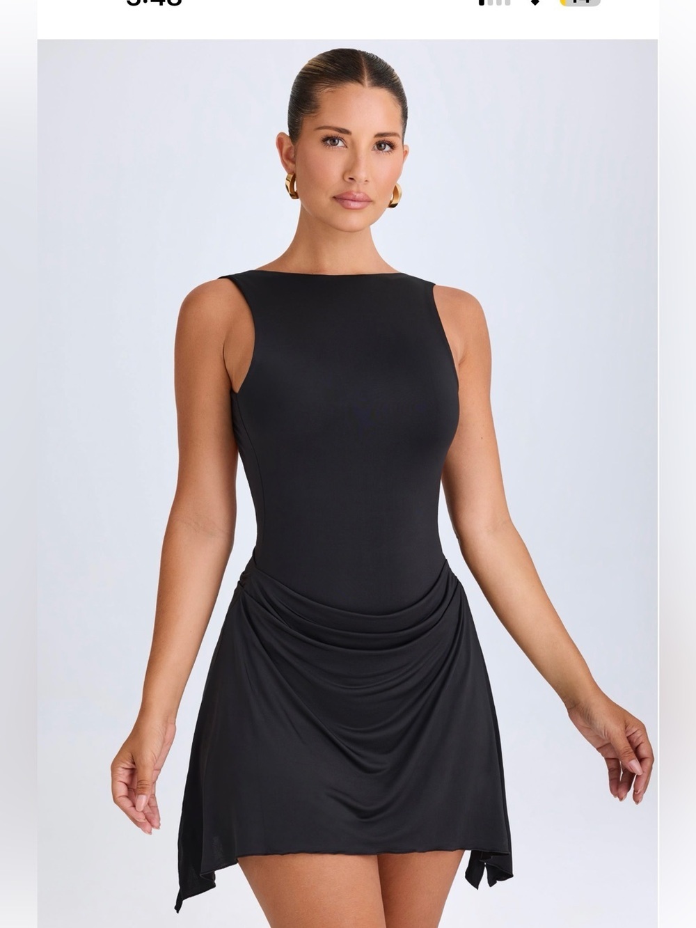 Oh Polly Shirin Black Sleeveless Drape-Waist Mini Dress